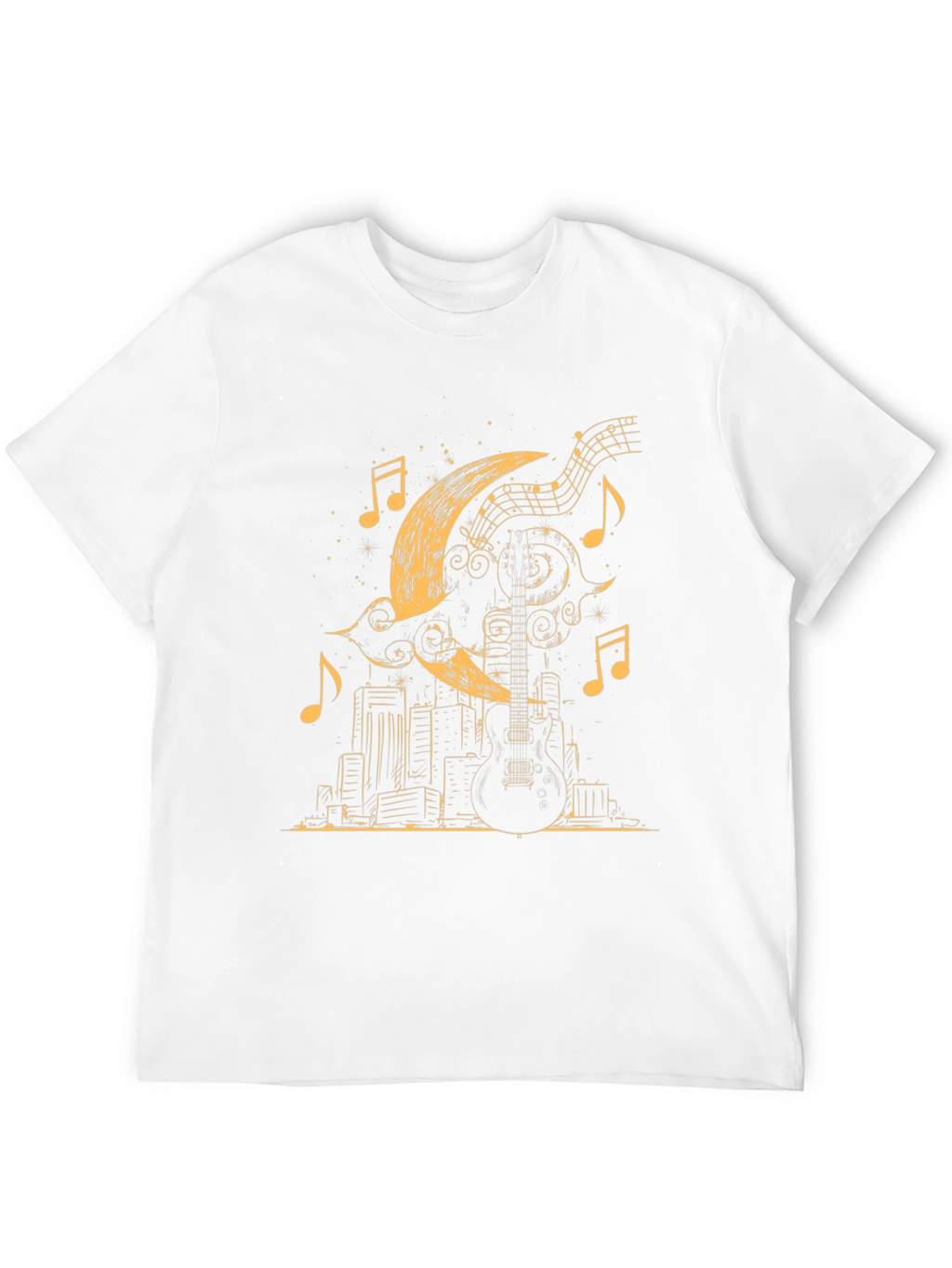 Guitar Moon Cityscape Graphic Tee - Black Cotton Blend