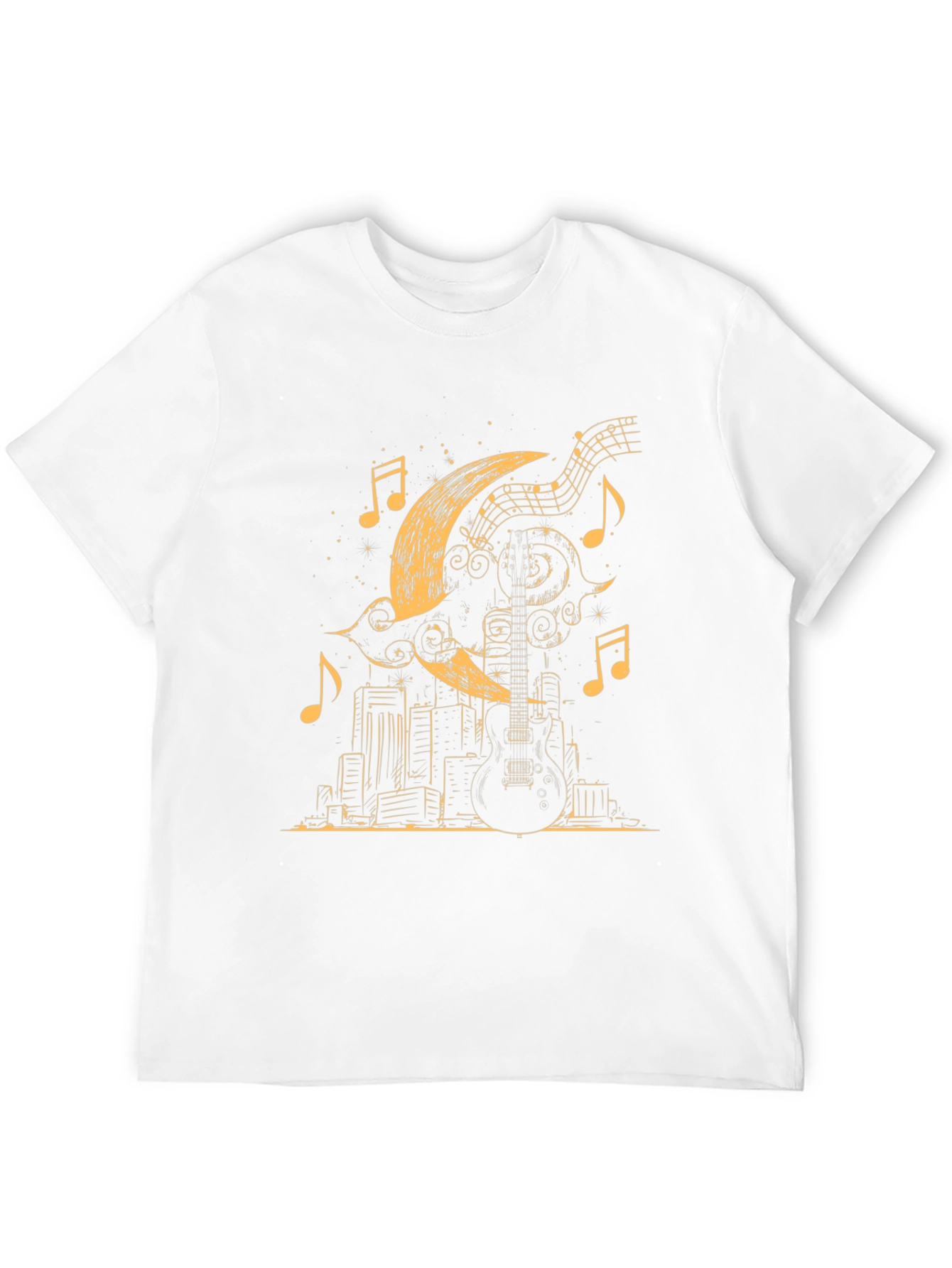Guitar Moon Cityscape Graphic Tee - Black Cotton Blend