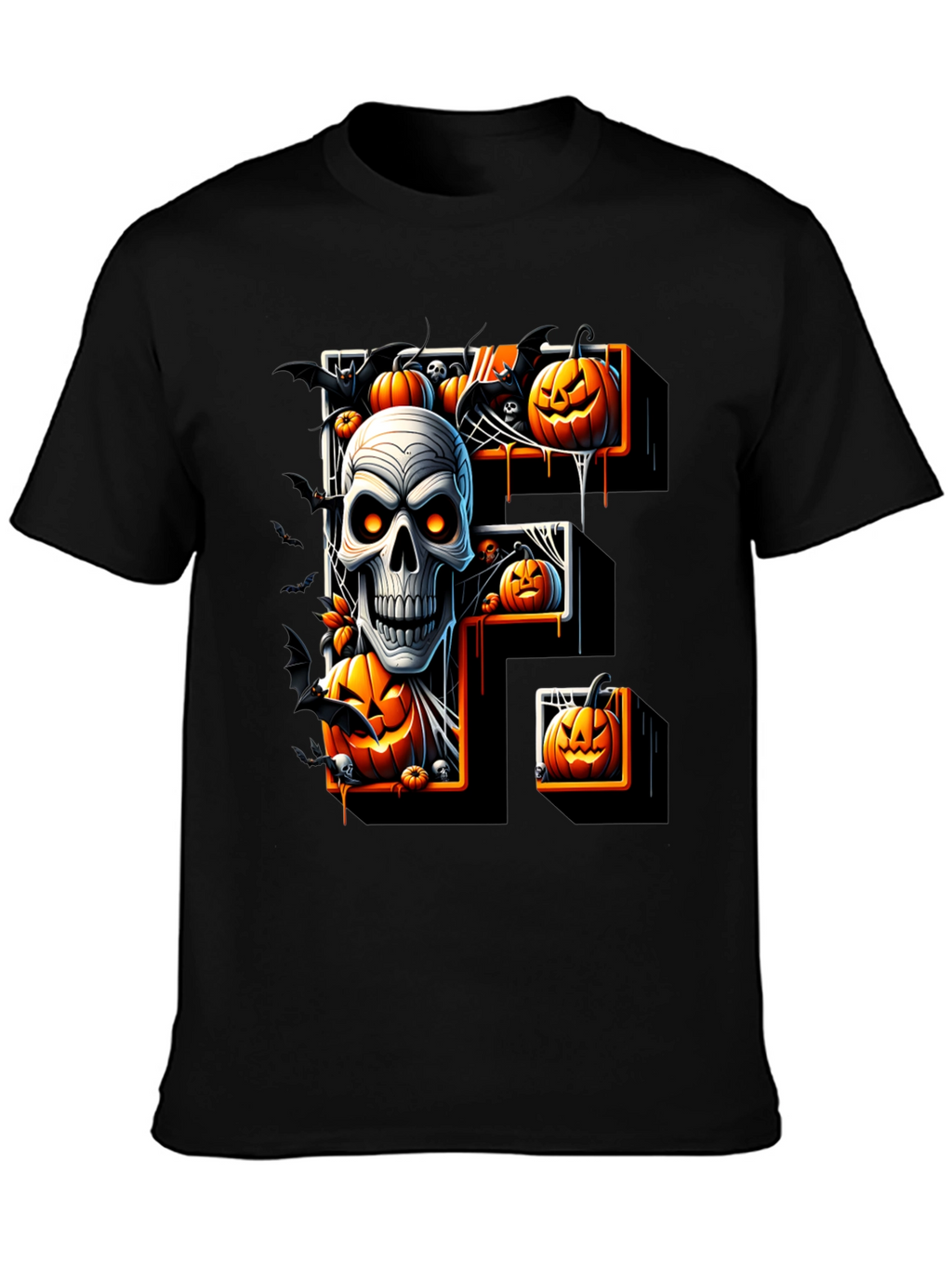 Halloween Skull & Pumpkin Letter F T-Shirt