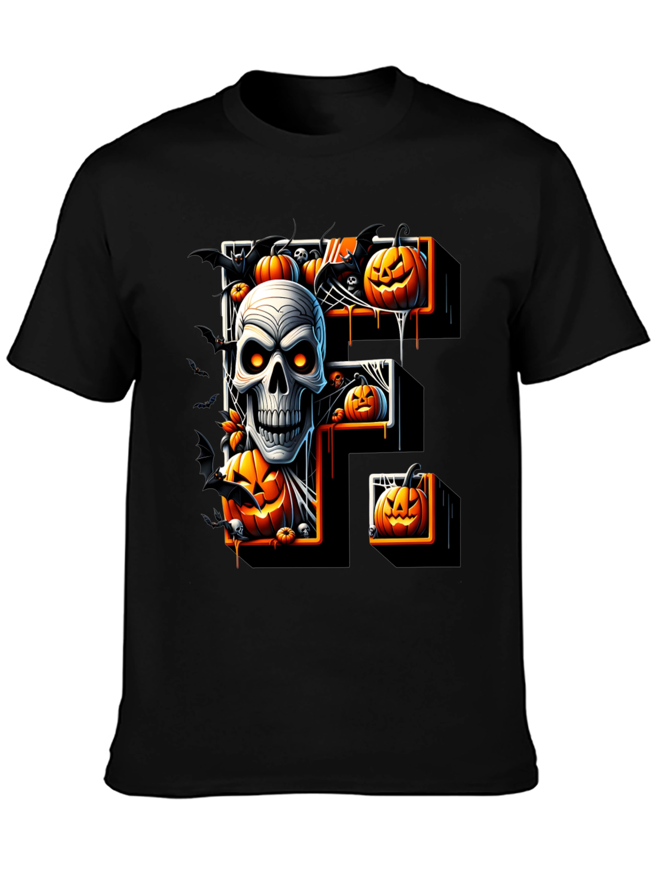 Halloween Skull & Pumpkin Letter F T-Shirt
