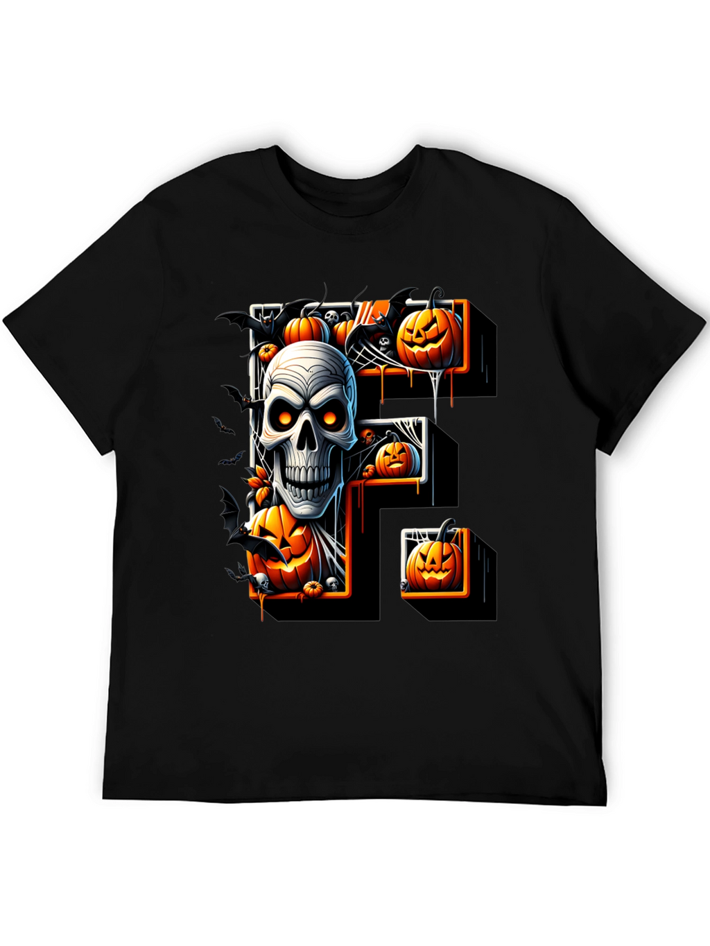 Halloween Skull & Pumpkin Letter F T-Shirt