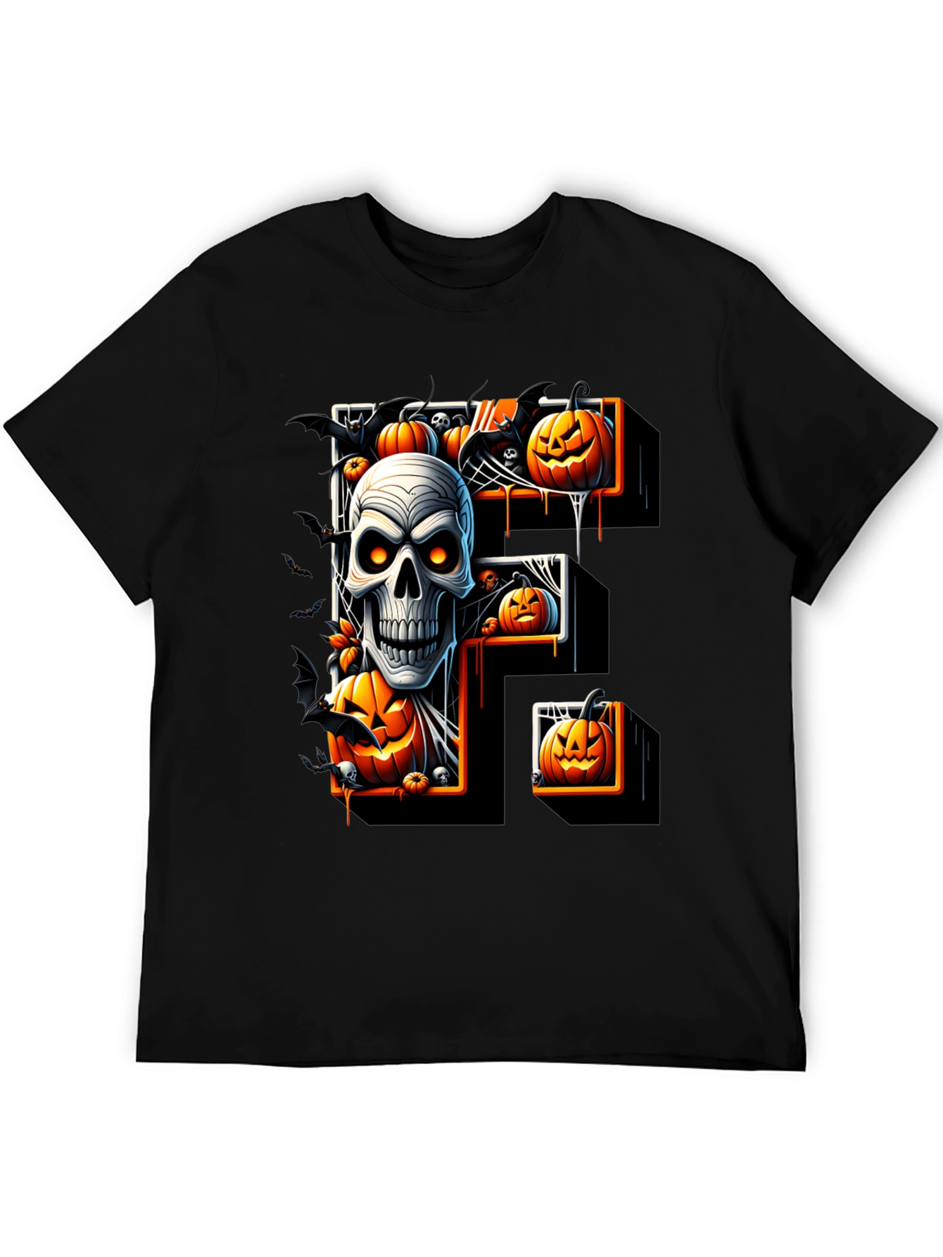 Halloween Skull & Pumpkin Letter F T-Shirt
