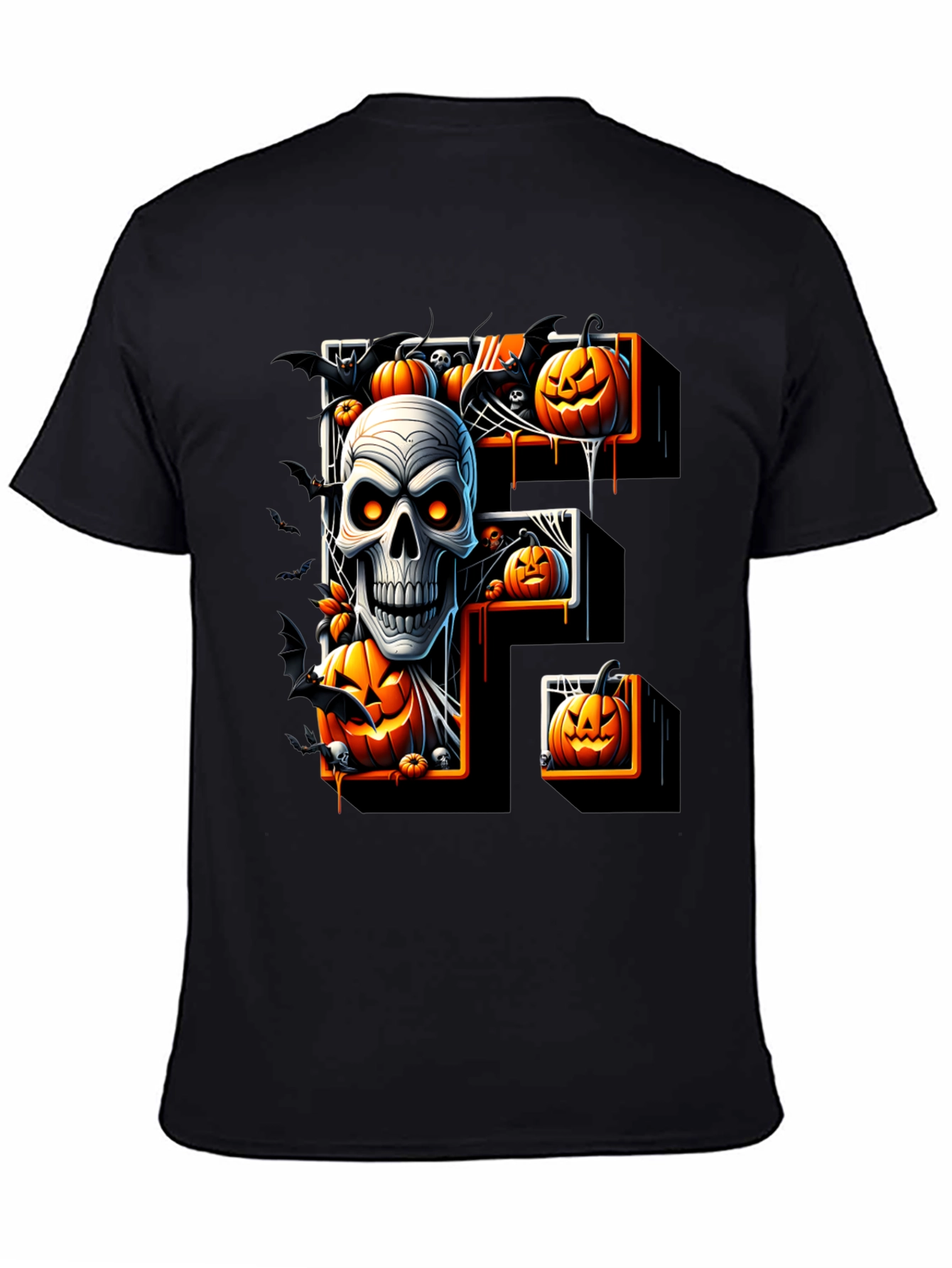 Halloween Skull & Pumpkin Letter F T-Shirt