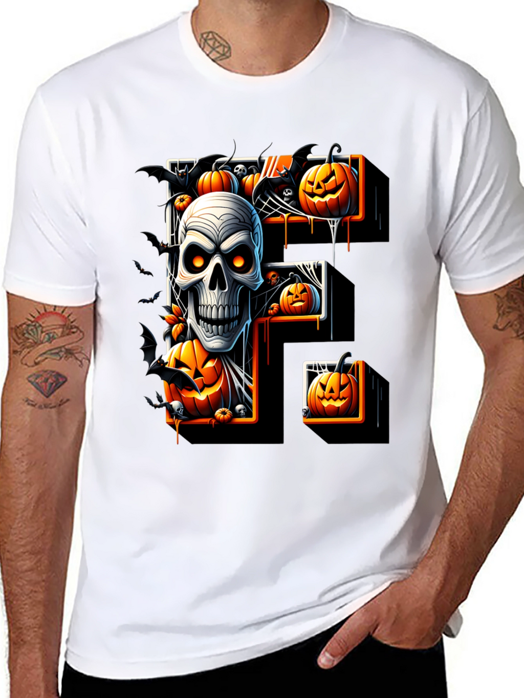Halloween Skull & Pumpkin Letter F T-Shirt