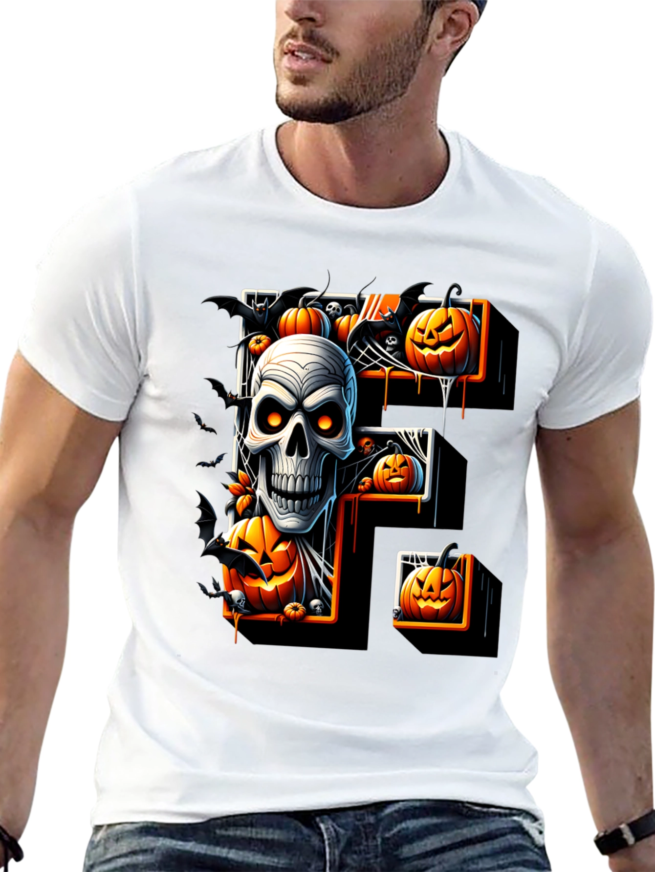 Halloween Skull & Pumpkin Letter F T-Shirt