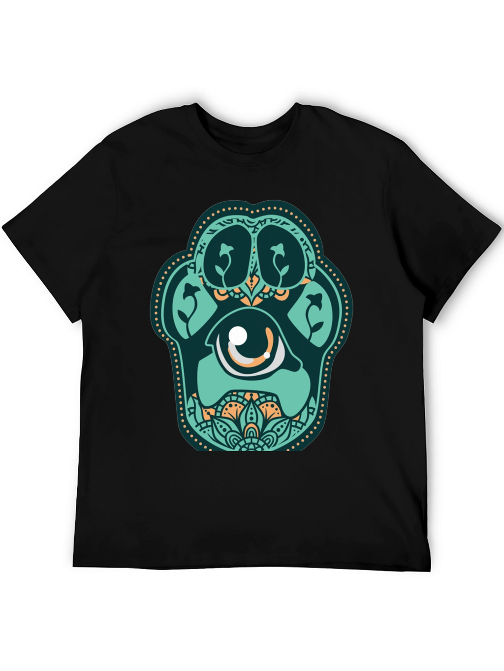 Unique Paw Print Eye Graphic Black T-Shirt