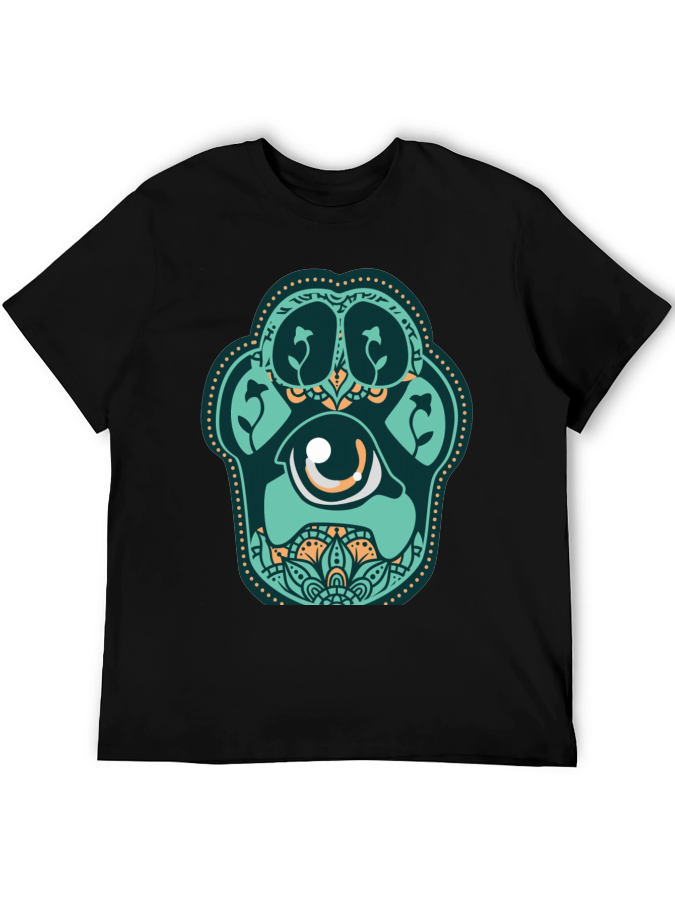 Unique Paw Print Eye Graphic Black T-Shirt