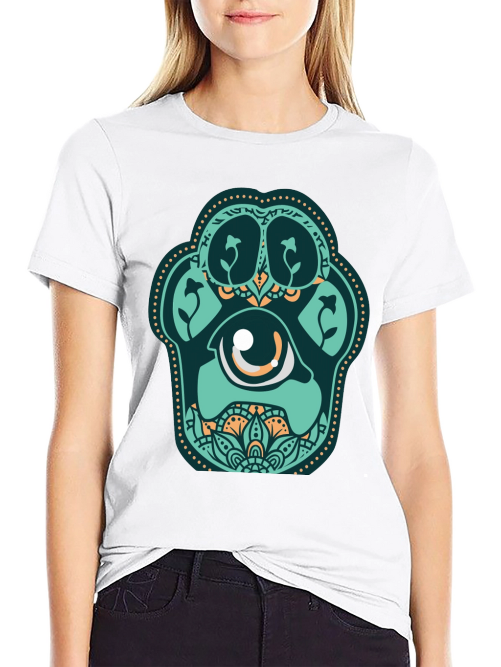 Unique Paw Print Eye Graphic Black T-Shirt