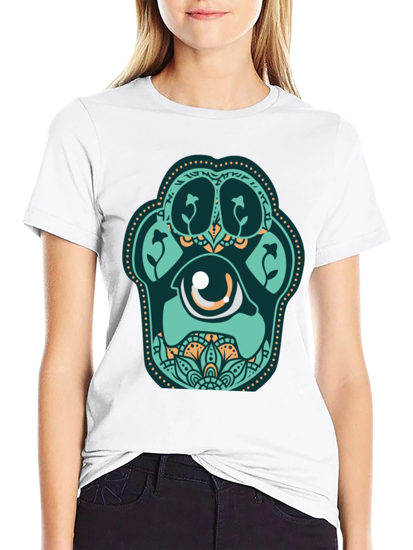 Unique Paw Print Eye Graphic Black T-Shirt