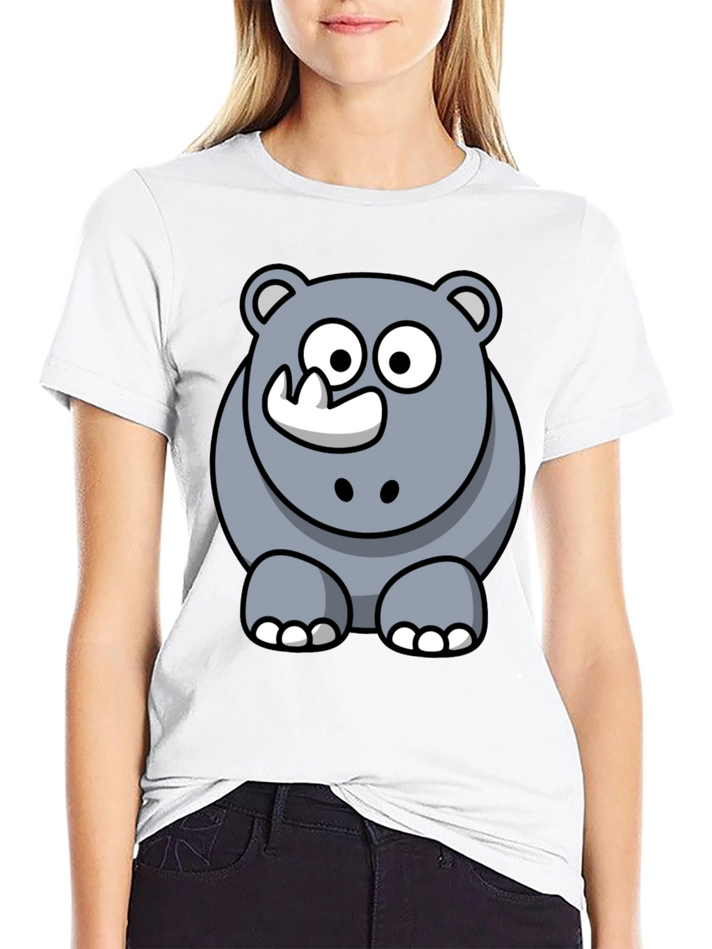 Cartoon Rhino Graphic T-Shirt - Black
