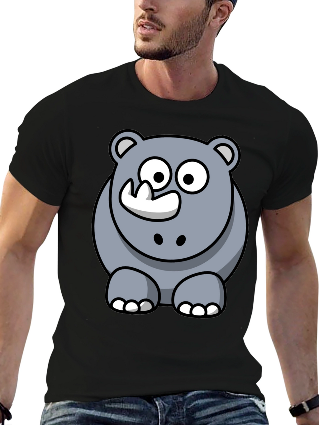 Cartoon Rhino Graphic T-Shirt - Black