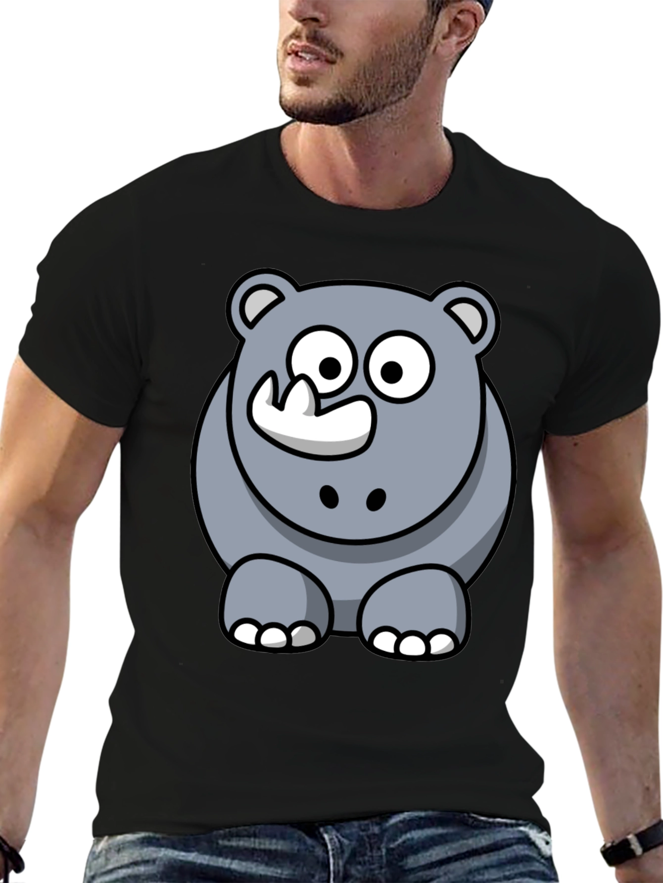Cartoon Rhino Graphic T-Shirt - Black