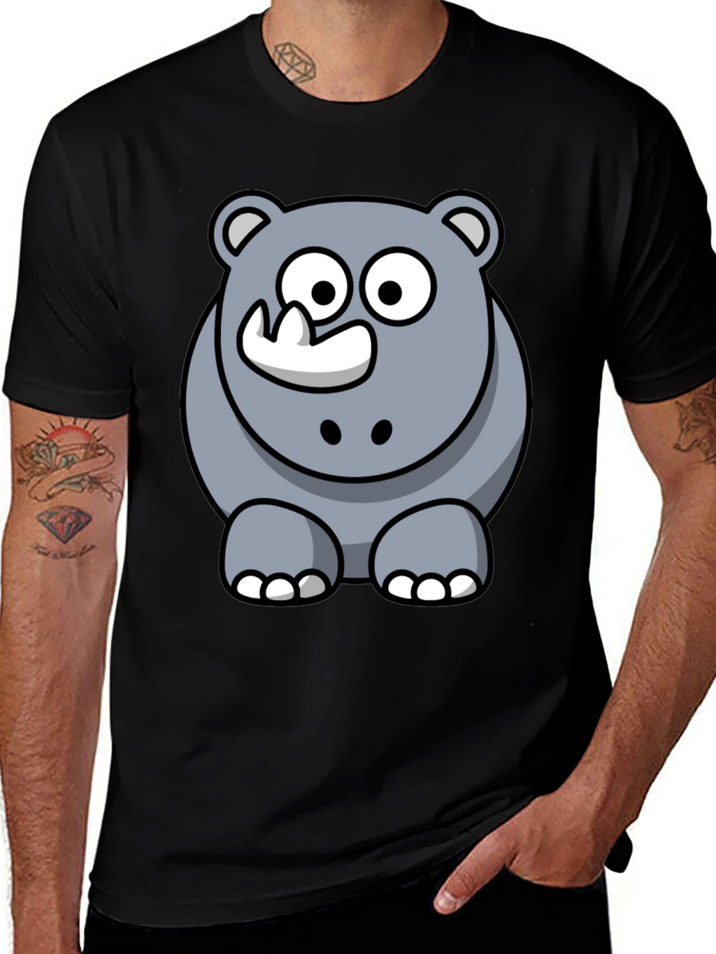 Cartoon Rhino Graphic T-Shirt - Black