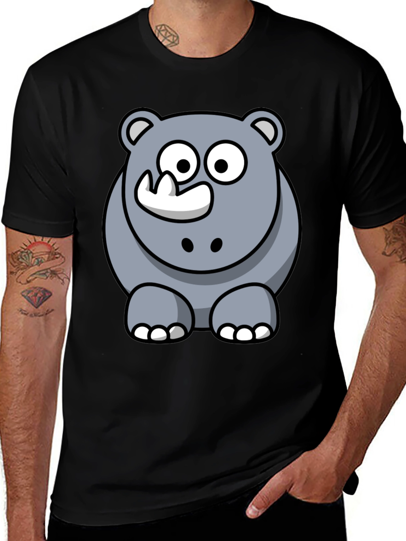 Cartoon Rhino Graphic T-Shirt - Black