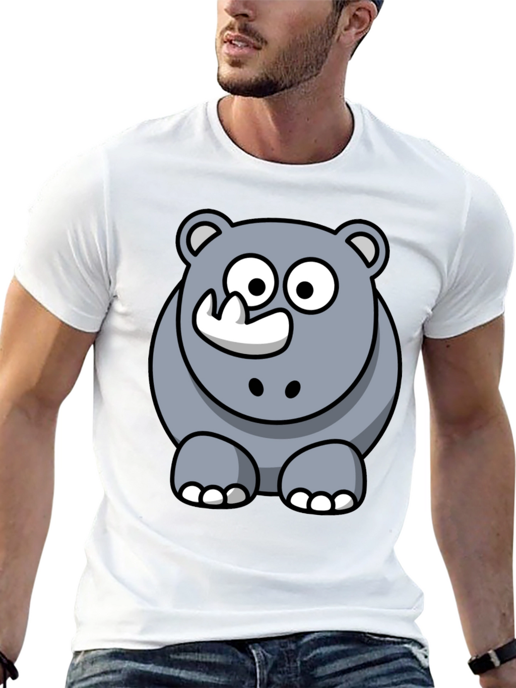 Cartoon Rhino Graphic T-Shirt - Black