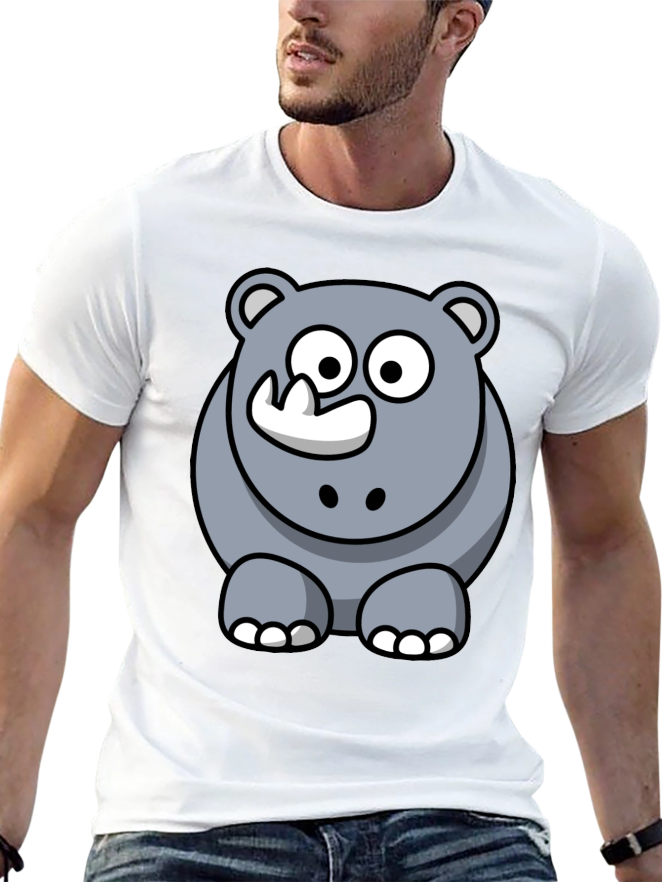 Cartoon Rhino Graphic T-Shirt - Black