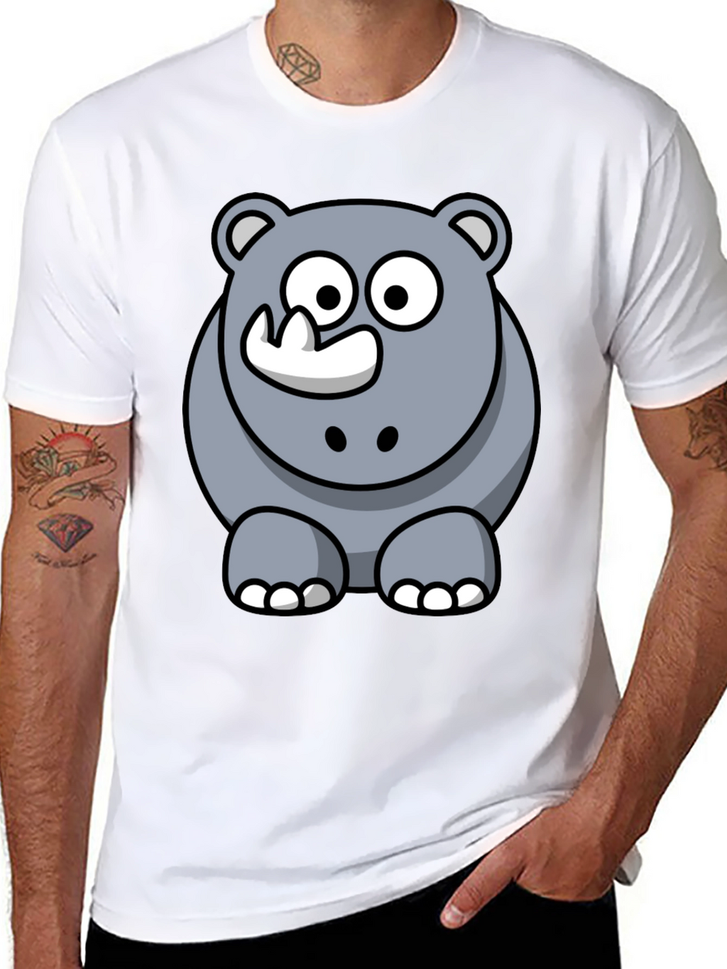 Cartoon Rhino Graphic T-Shirt - Black