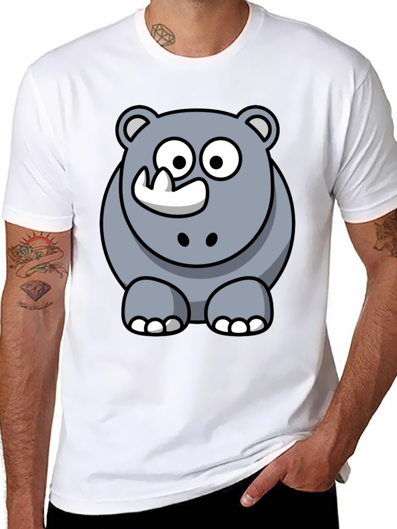 Cartoon Rhino Graphic T-Shirt - Black