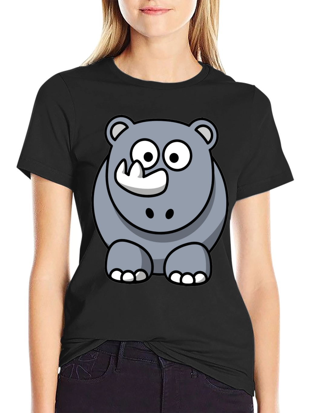 Cartoon Rhino Graphic T-Shirt - Black