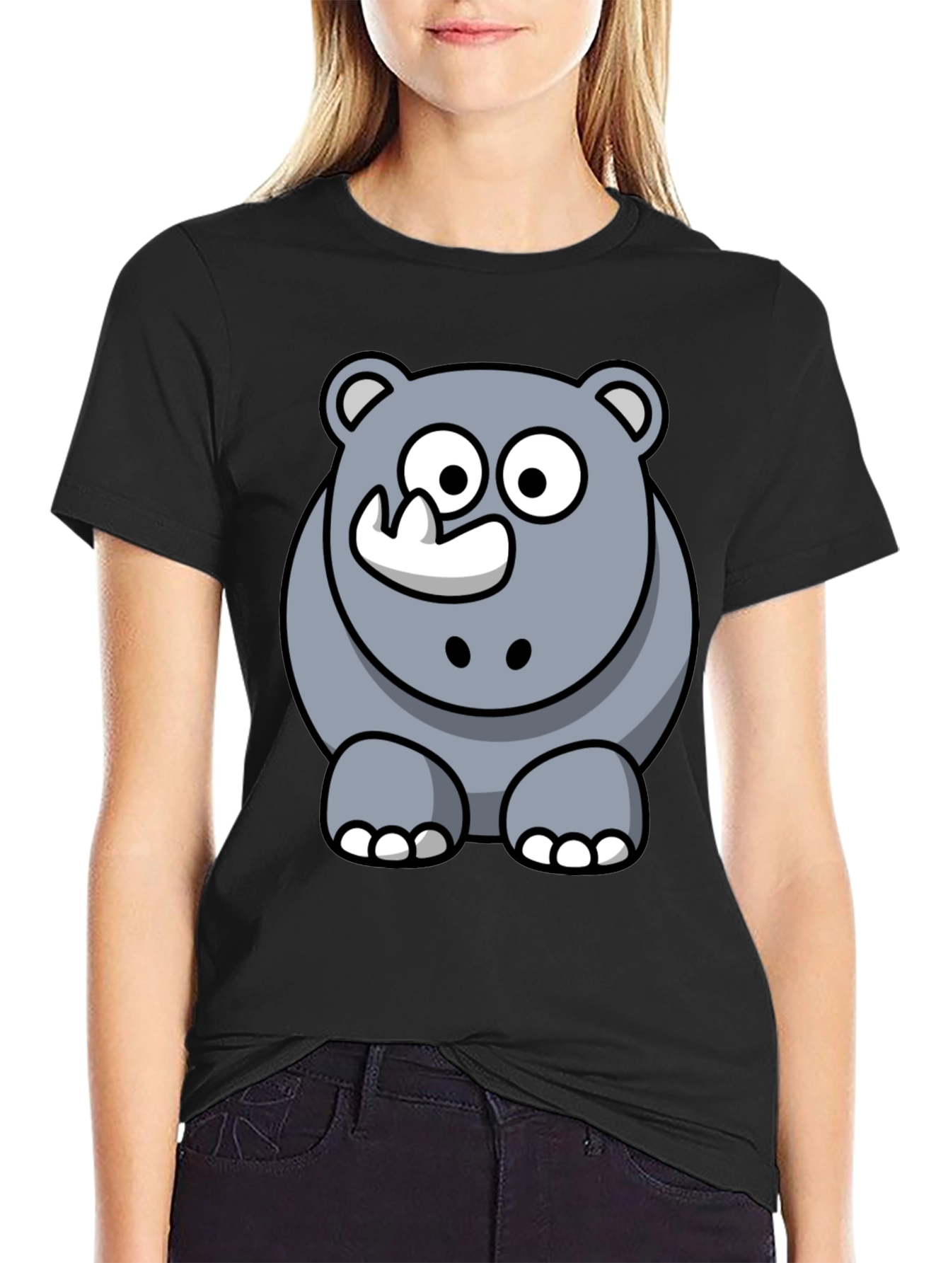 Cartoon Rhino Graphic T-Shirt - Black