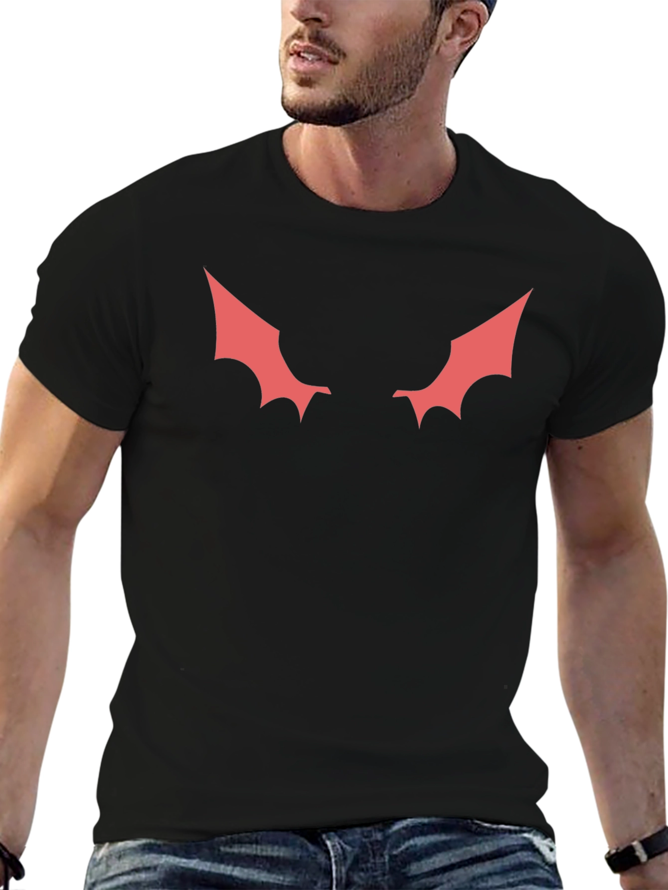 Mens Black T-Shirt with Red Winged Design
