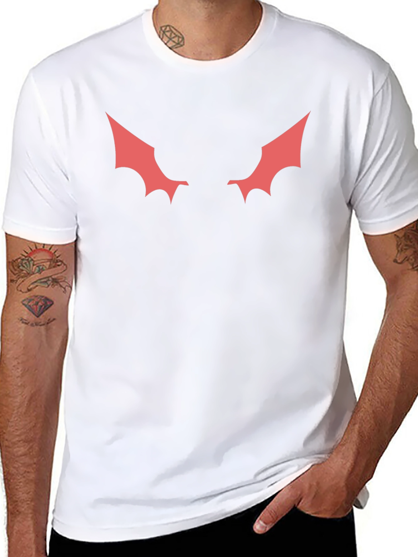 Mens Black T-Shirt with Red Winged Design
