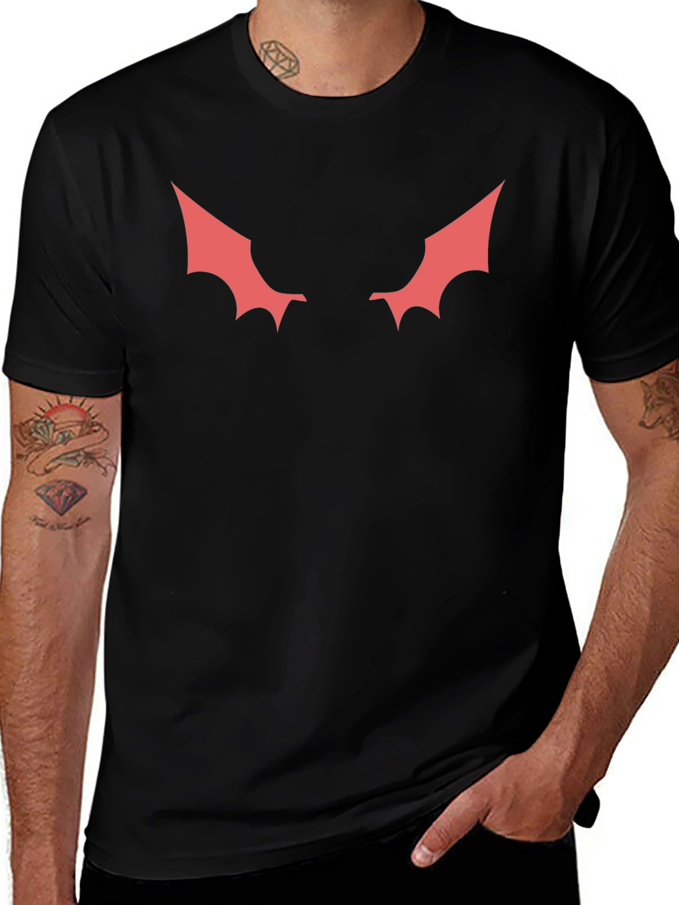 Mens Black T-Shirt with Red Winged Design