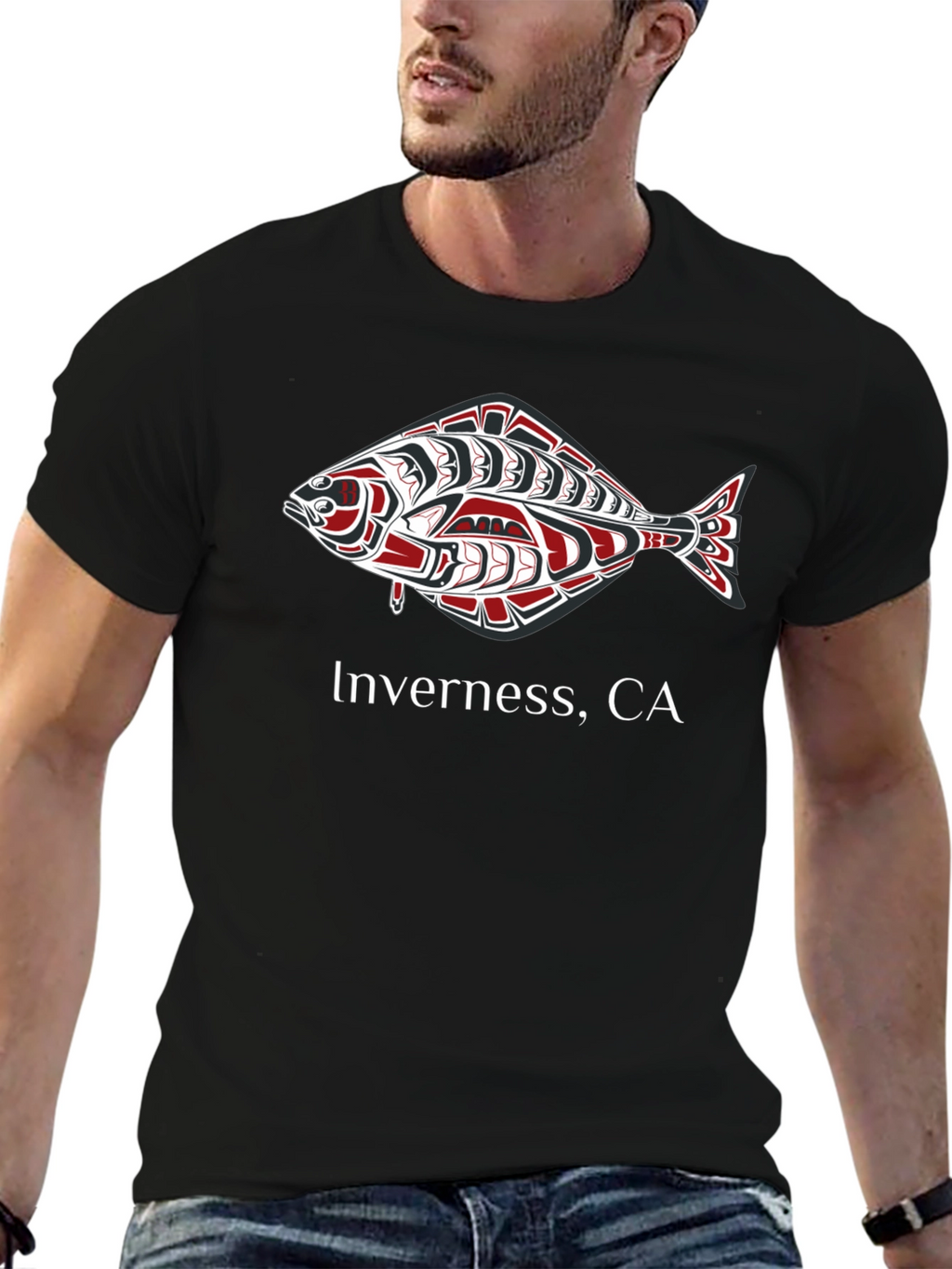 Inverness CA Fish Graphic Black T-Shirt