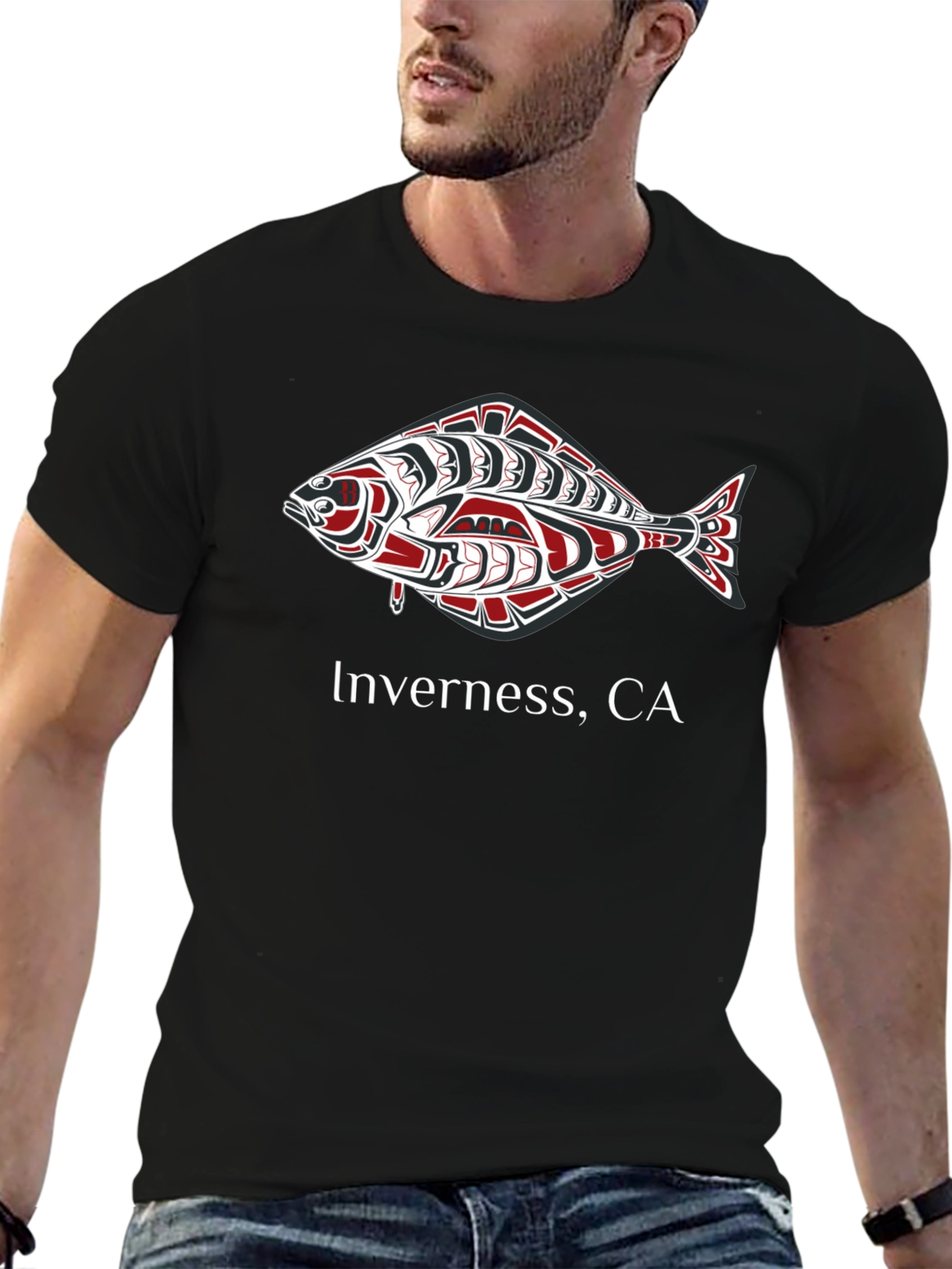 Inverness CA Fish Graphic Black T-Shirt