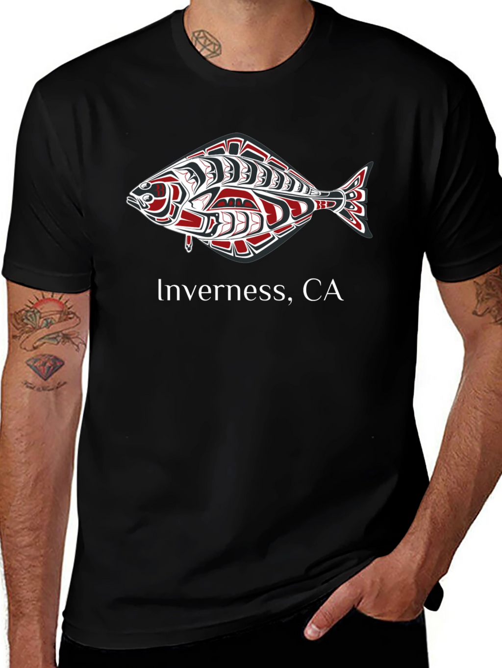 Inverness CA Fish Graphic Black T-Shirt