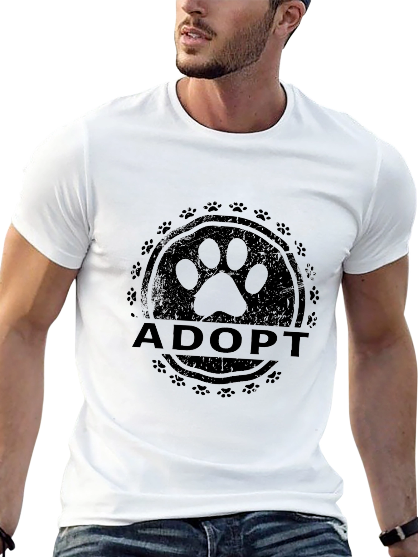 Adopt Paw Print T-Shirt - Black