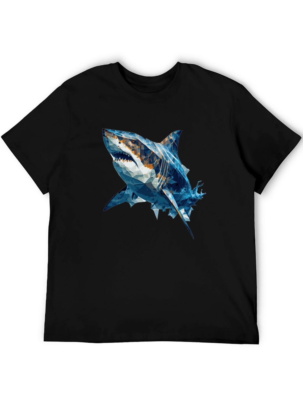 Geometric Shark Graphic Tee - Black