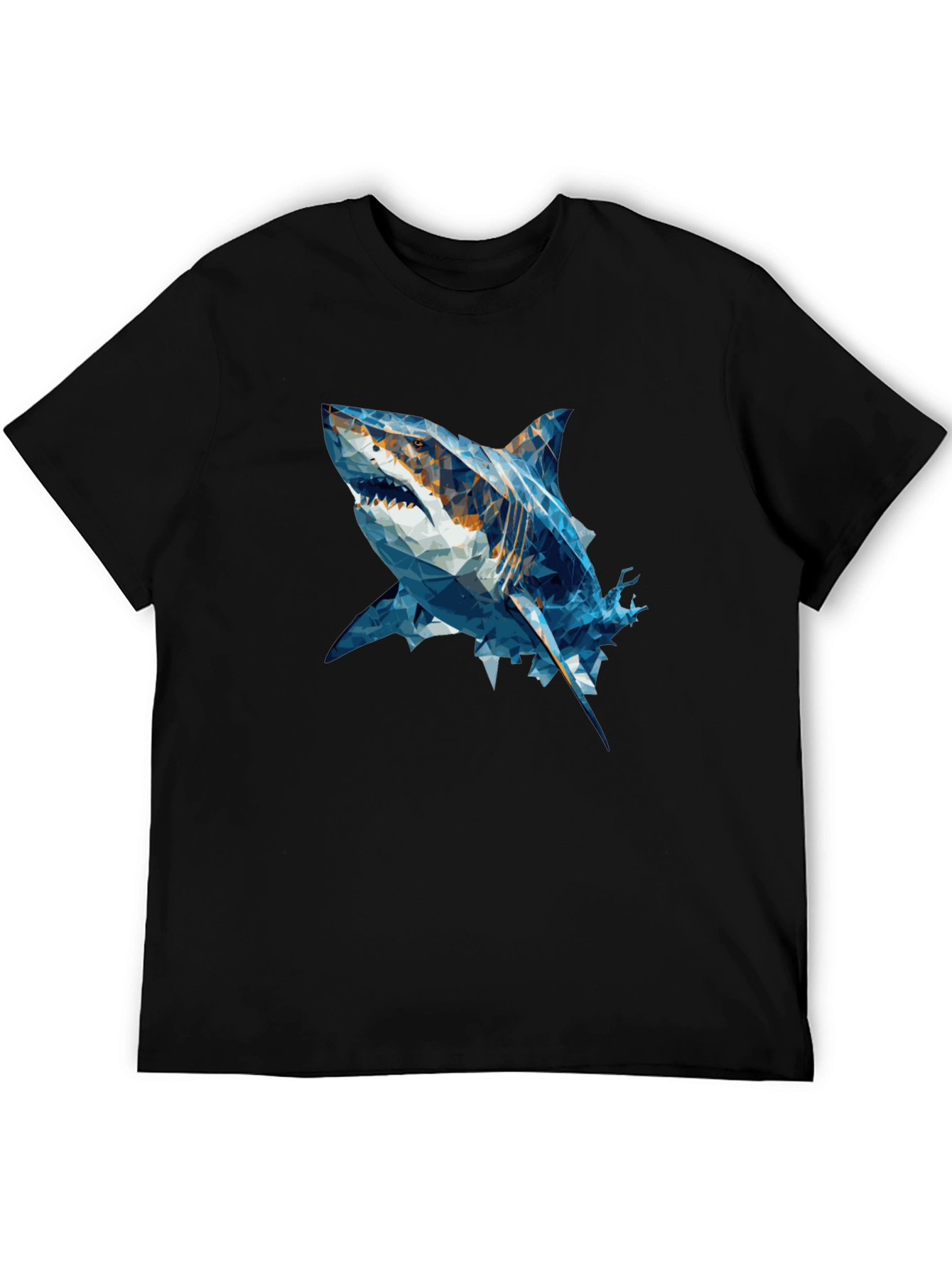 Geometric Shark Graphic Tee - Black