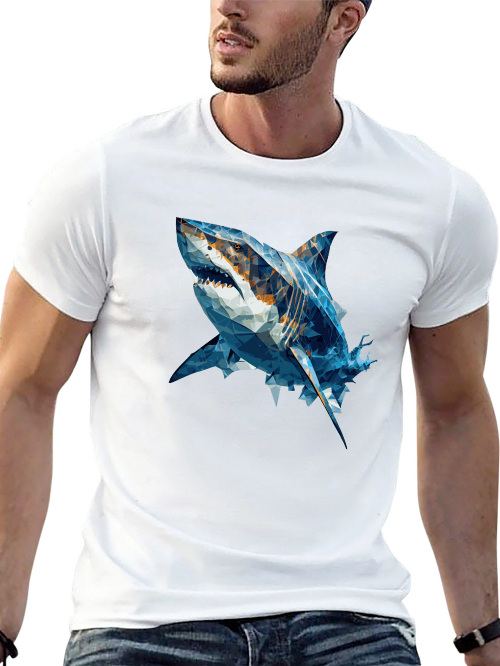 Geometric Shark Graphic Tee - Black