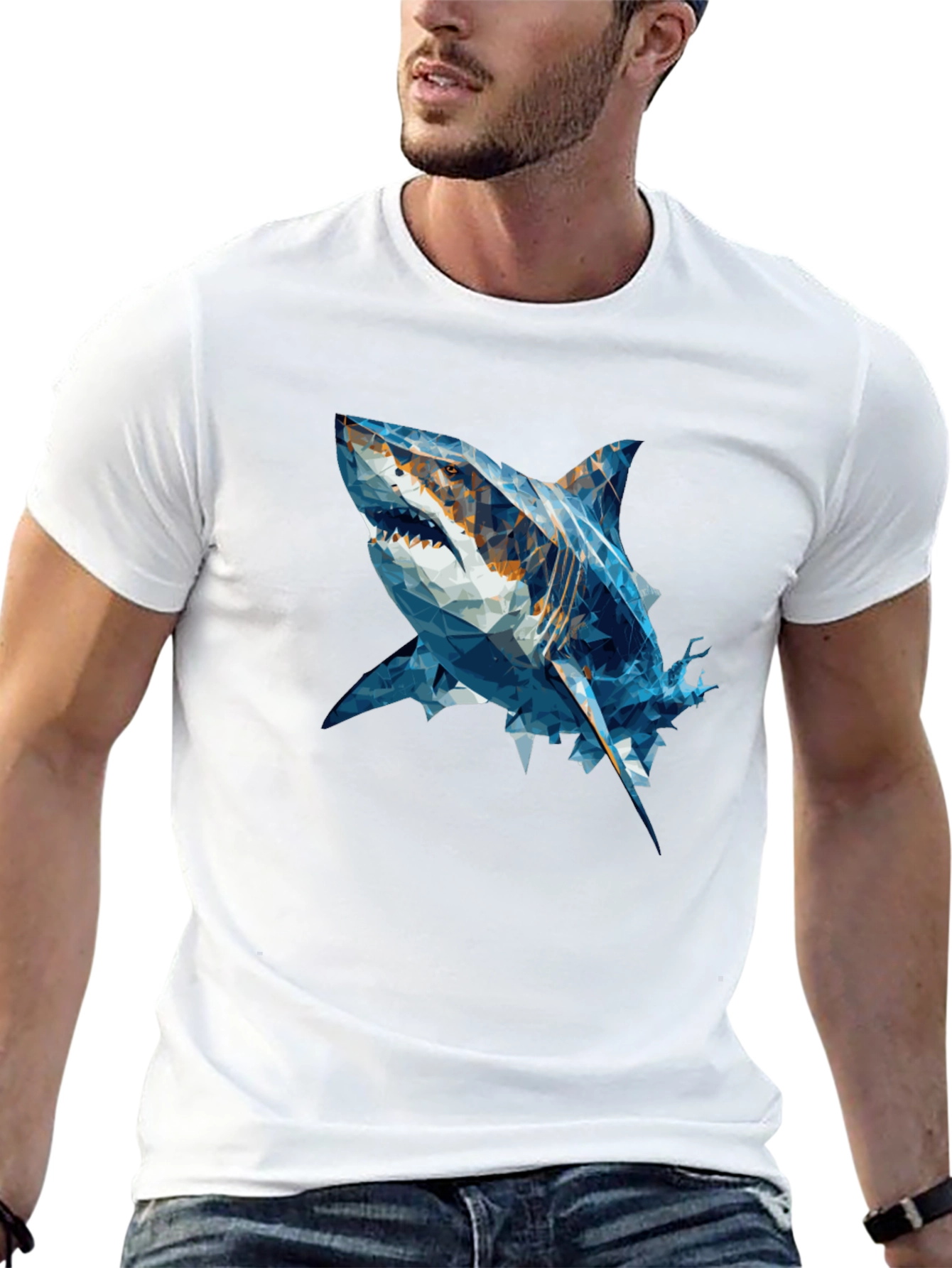 Geometric Shark Graphic Tee - Black