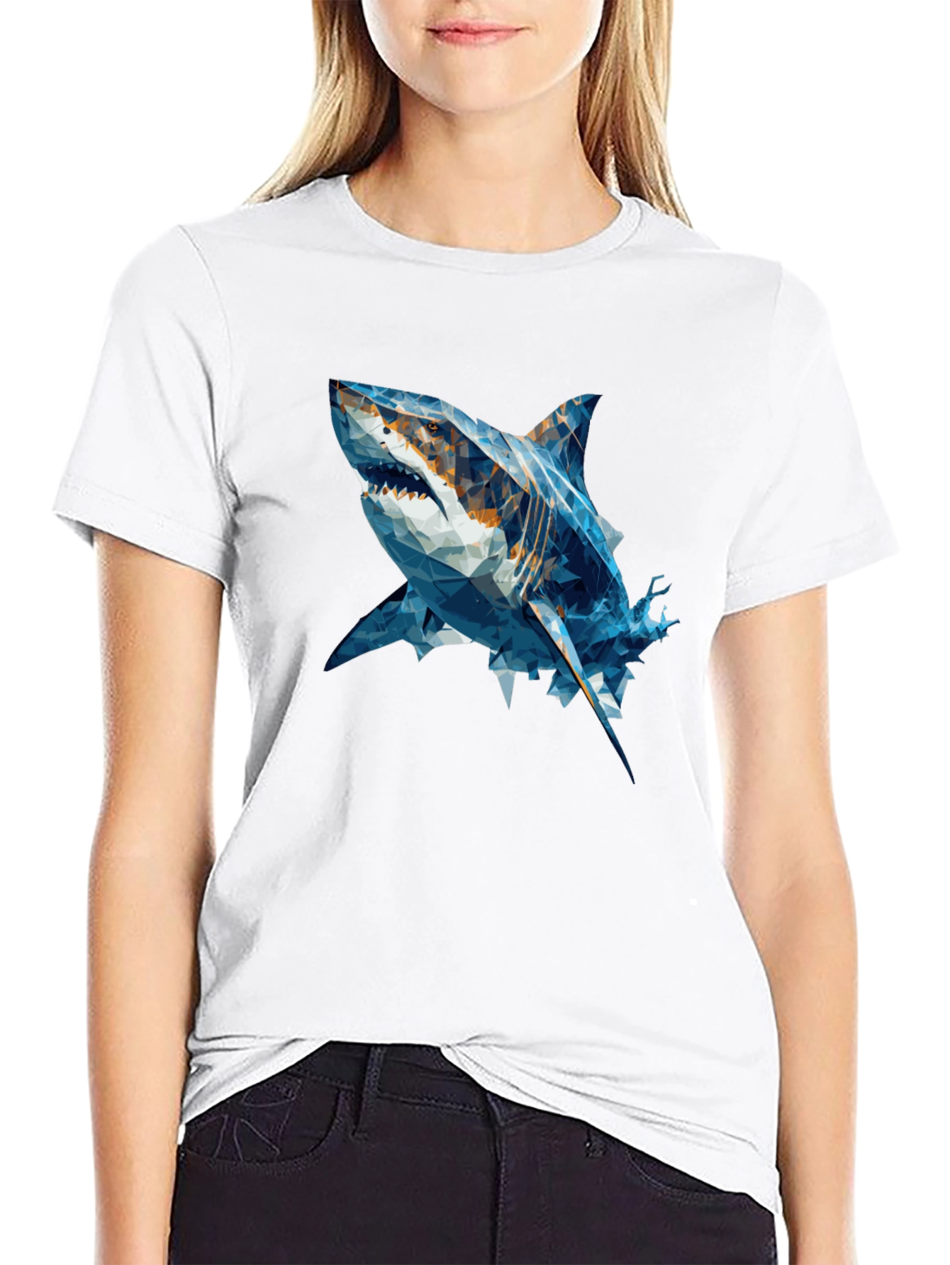 Geometric Shark Graphic Tee - Black
