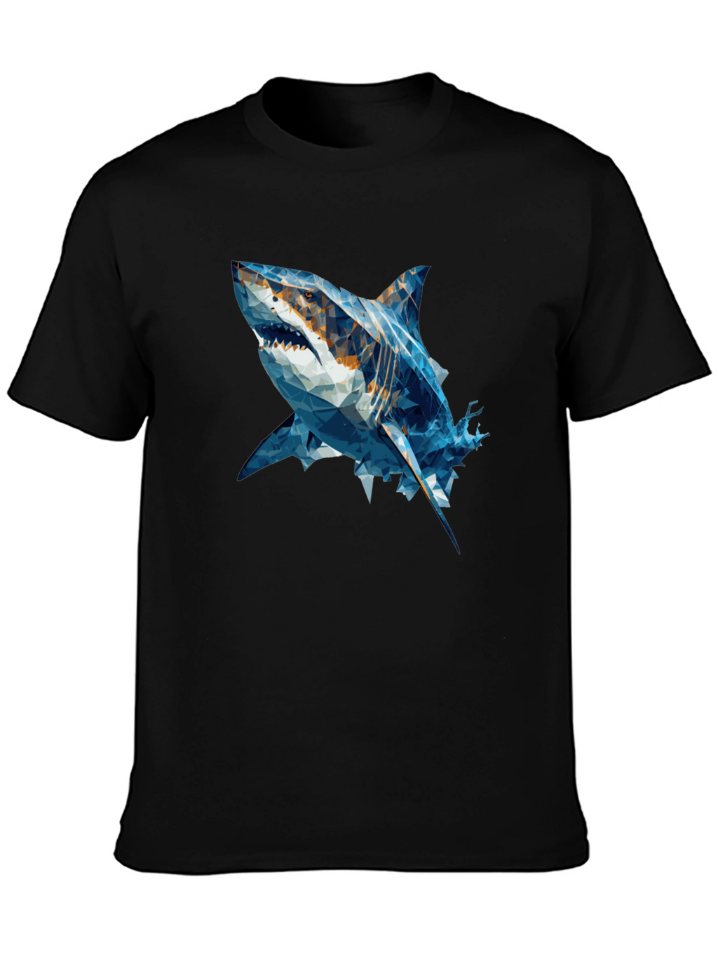 Geometric Shark Graphic Tee - Black