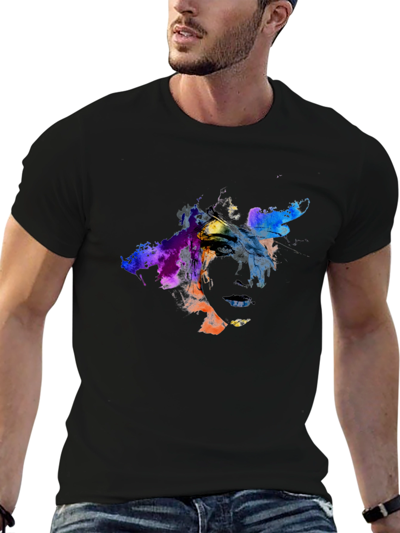 Abstract Art Face Graphic Tee - Black