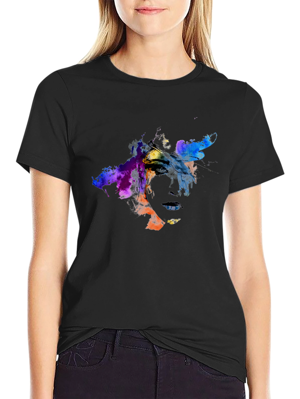 Abstract Art Face Graphic Tee - Black