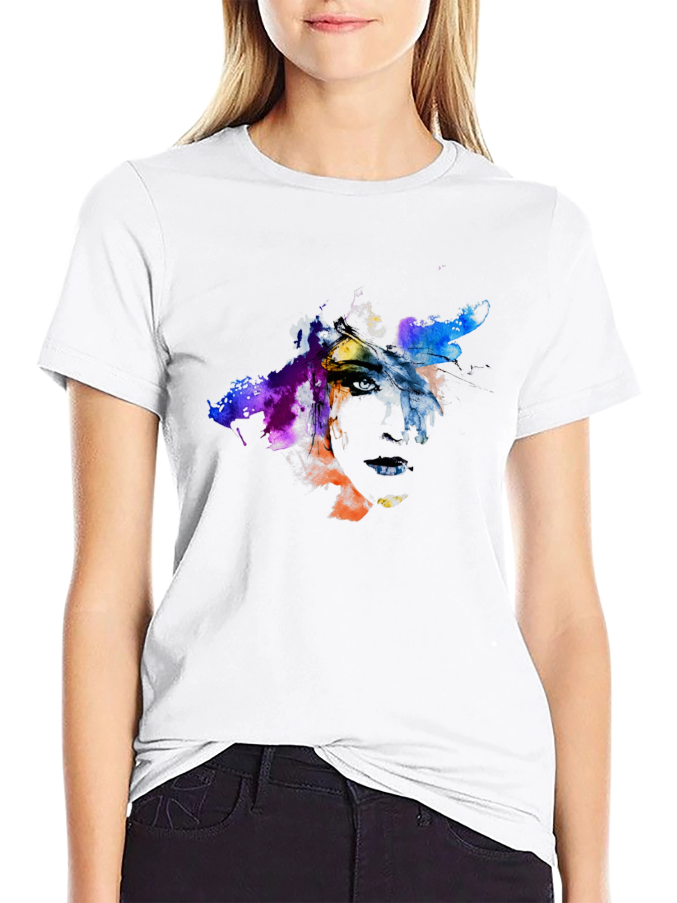 Abstract Art Face Graphic Tee - Black