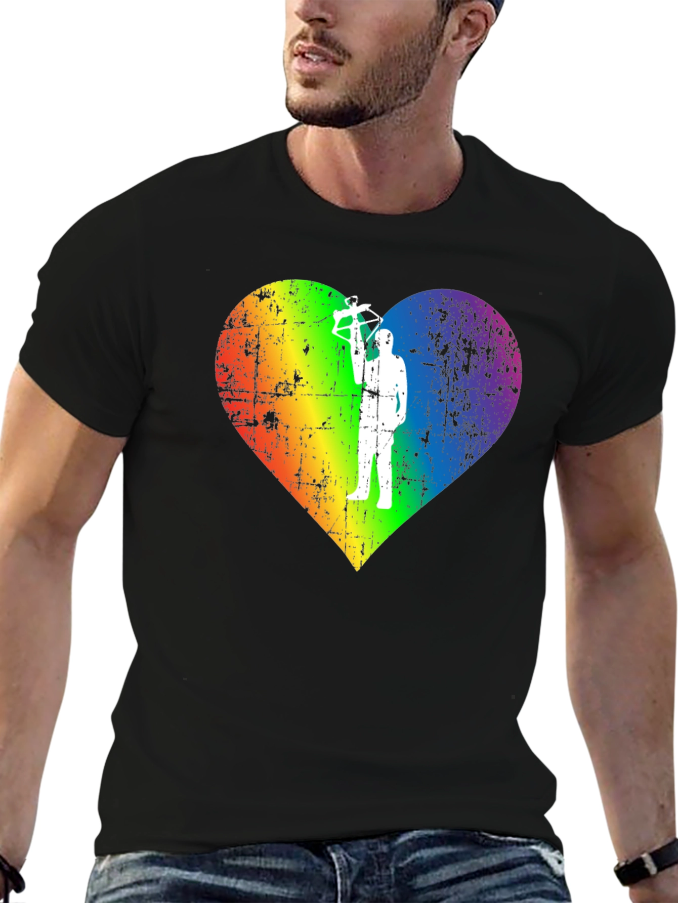 LGBTQ Rainbow Heart Crossbow T-Shirt