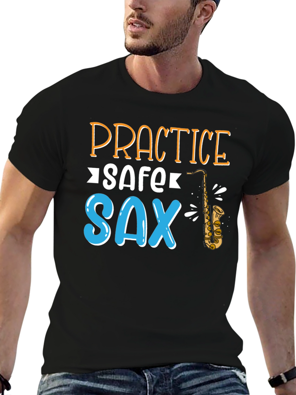 Practice Safe Sax T-Shirt - Black Cotton Tee