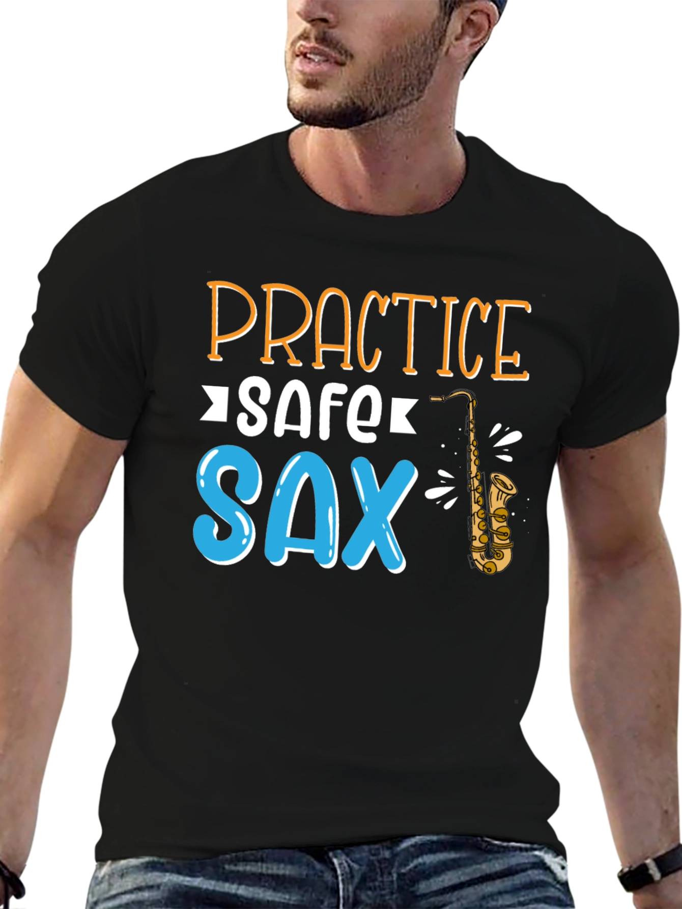 Practice Safe Sax T-Shirt - Black Cotton Tee