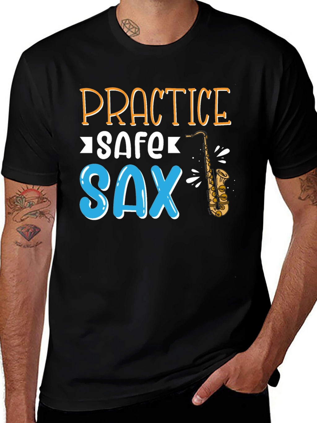 Practice Safe Sax T-Shirt - Black Cotton Tee