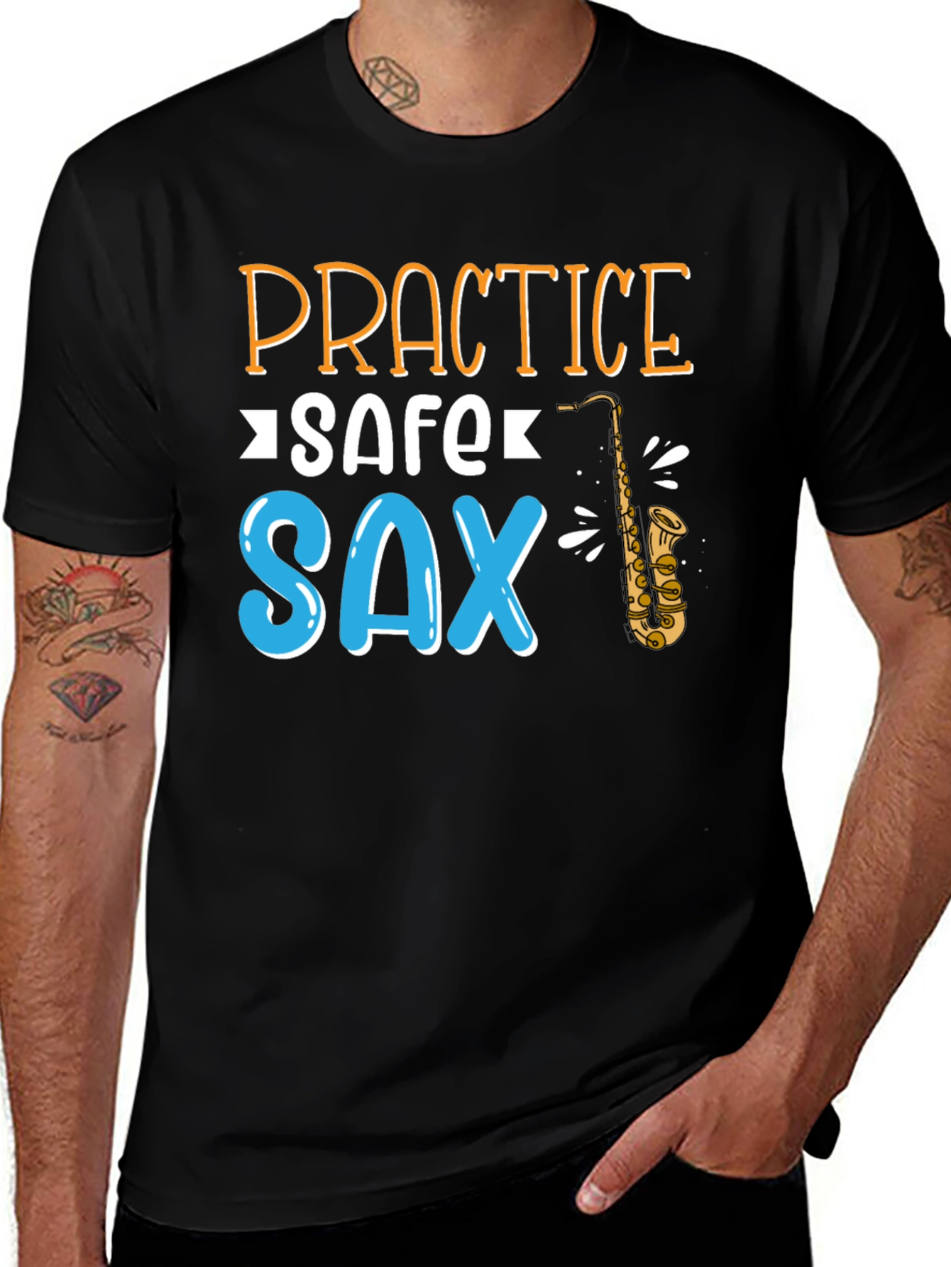 Practice Safe Sax T-Shirt - Black Cotton Tee