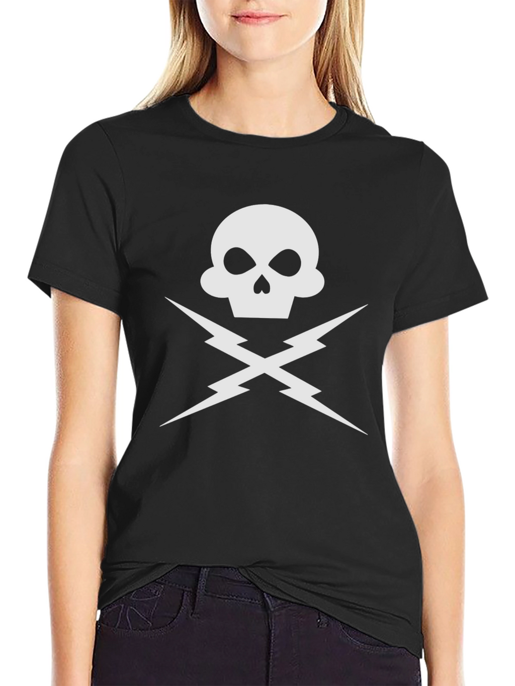 Skull & Lightning Bolt Graphic Tee - Black