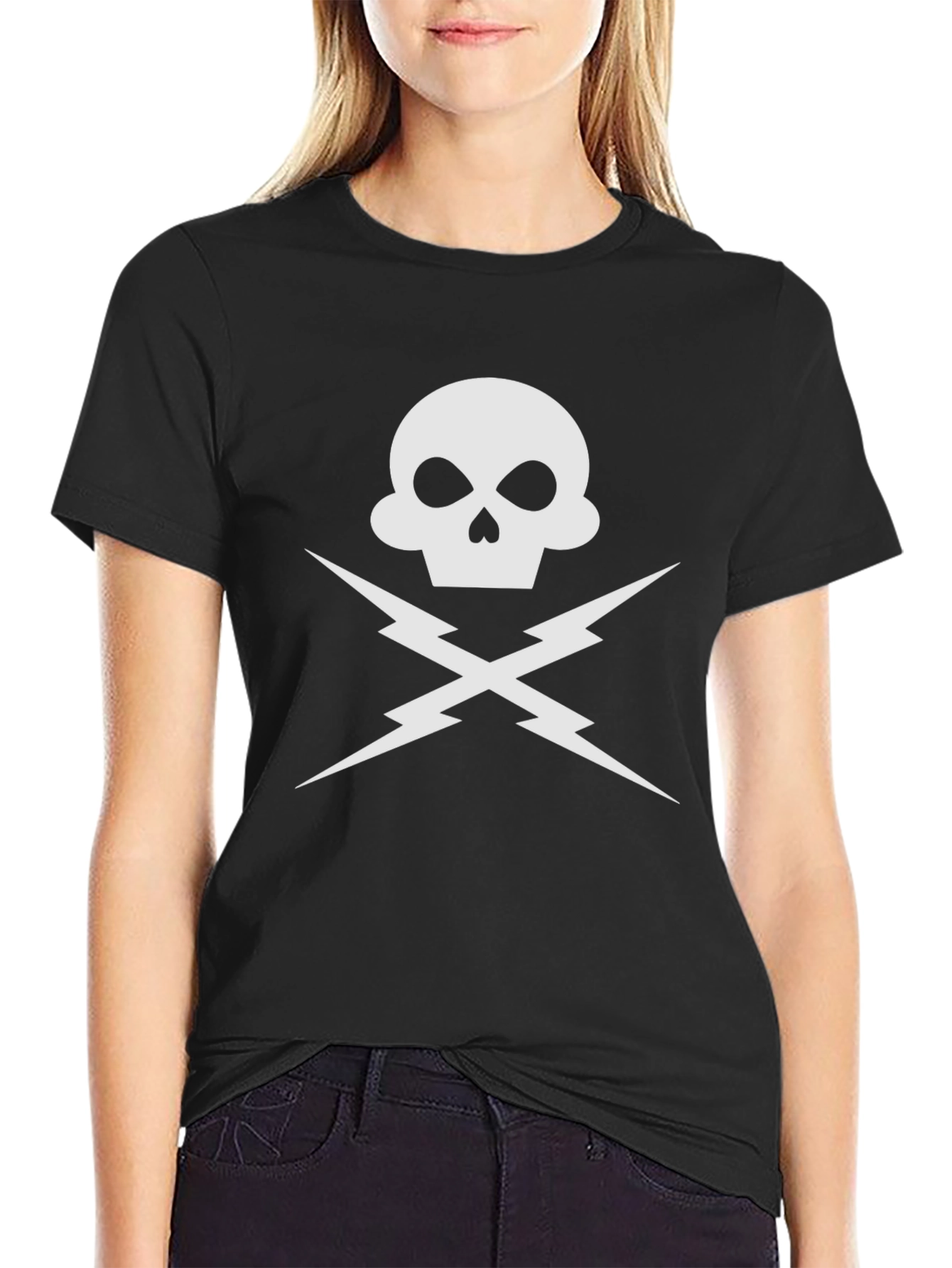 Skull & Lightning Bolt Graphic Tee - Black