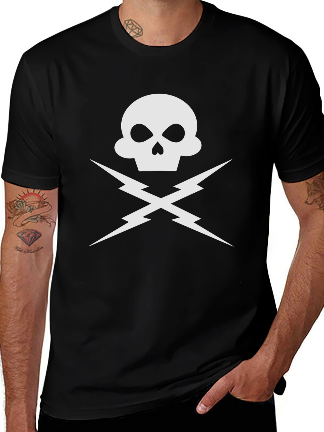 Skull & Lightning Bolt Graphic Tee - Black