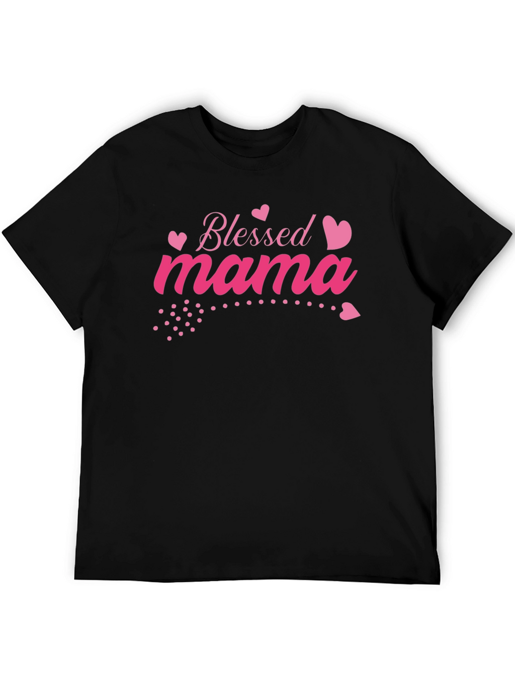 Blessed Mama Pink Heart Graphic Black T-Shirt