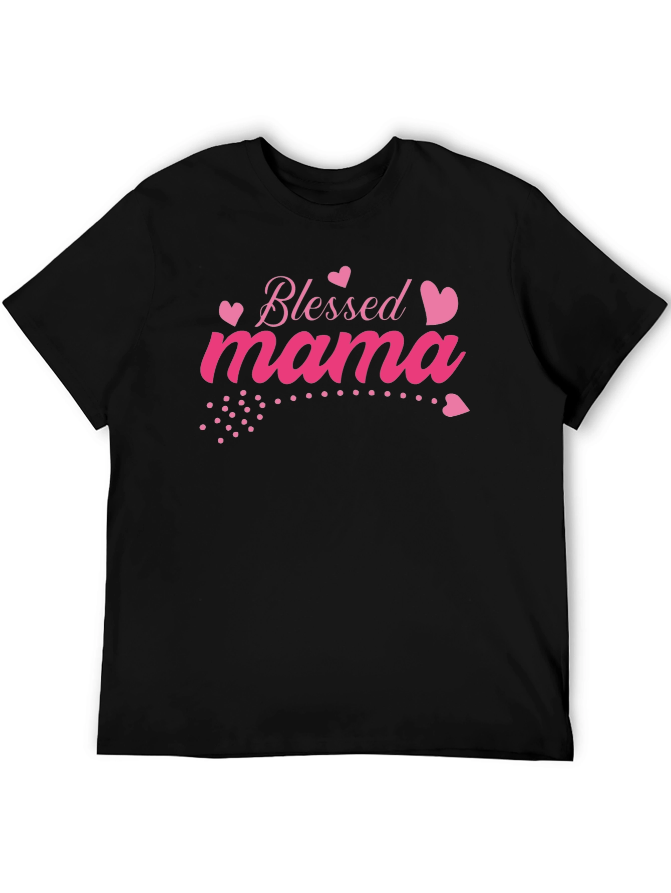 Blessed Mama Pink Heart Graphic Black T-Shirt